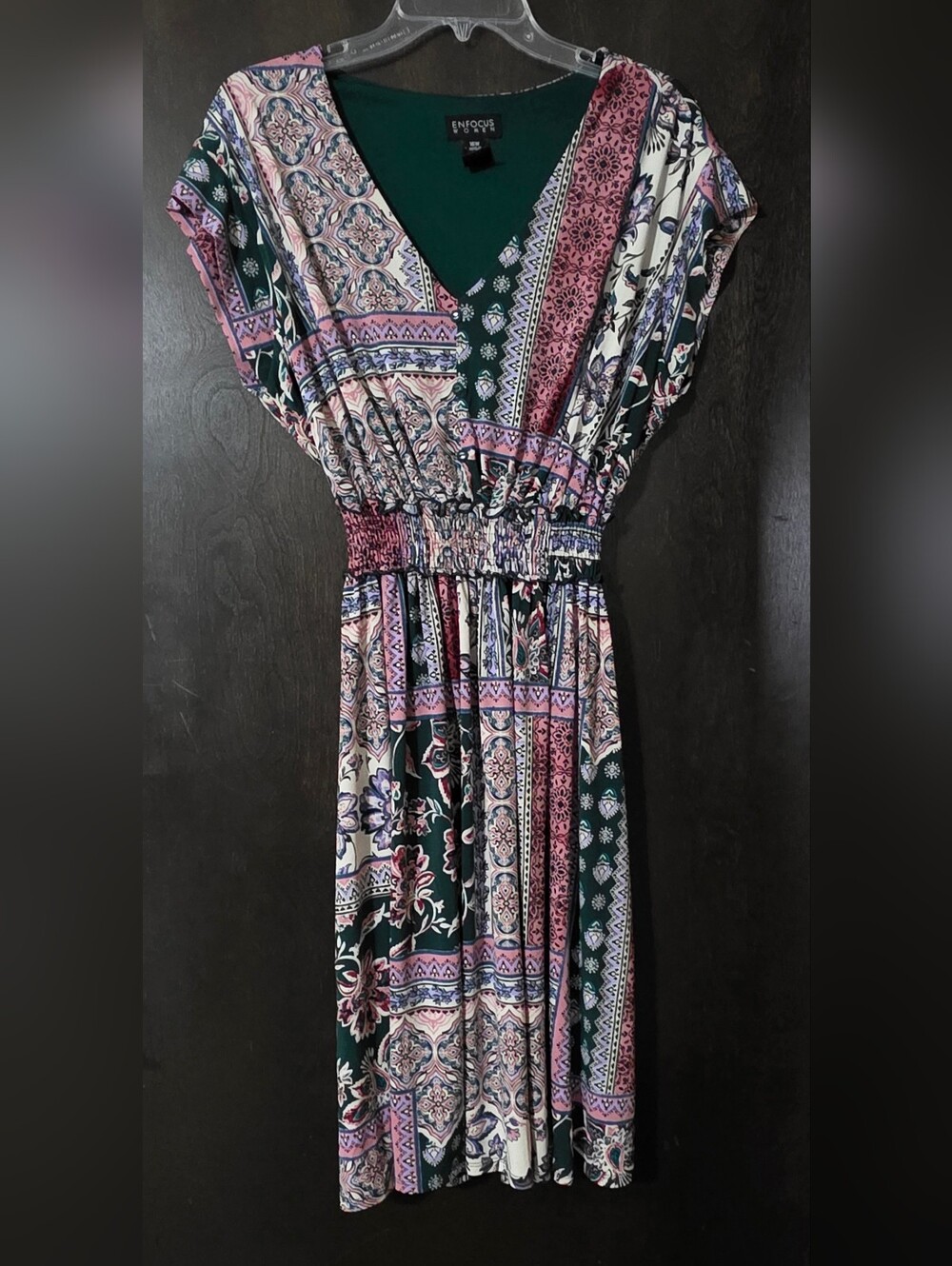 💢4For$20 Enfocus Boho Print Maxi Dress Elastic Waisted Dark Green Floral Sz 16W